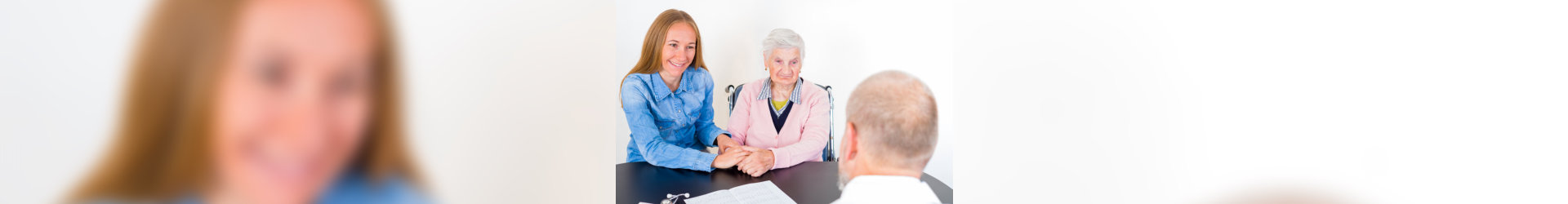 elderly woman with her caregiver having appointment to a doctor